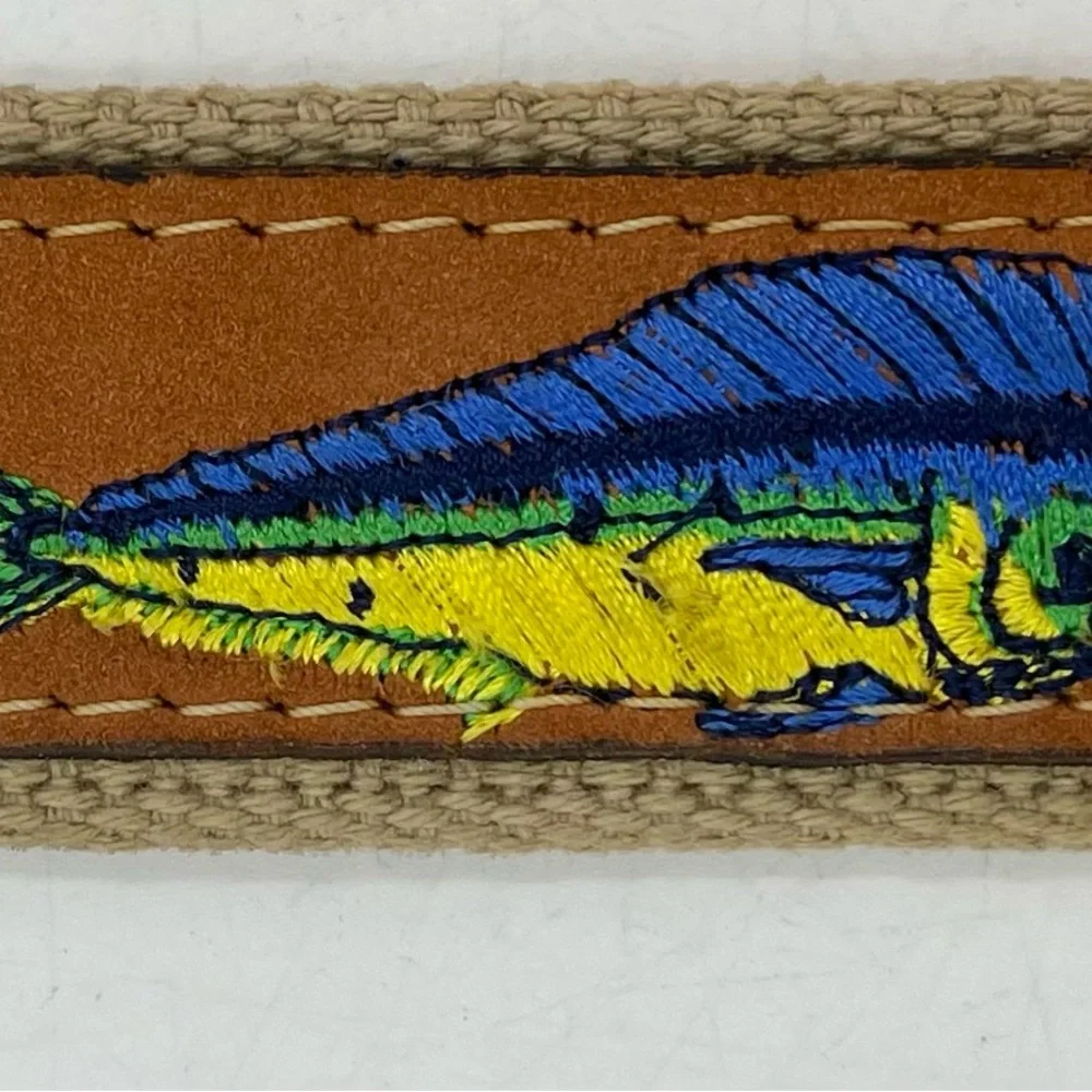 Zep Pro Leather Canvas Belt Embroidery Dolphin Fish Brown Men's 42 Fisherman USA